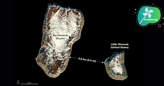 นี่คือ “เกาะเมื่อวาน” และ “เกาะพรุ่งนี้” ที่มีระยะห่างกันเพียง 3.8 กิโลเมตร